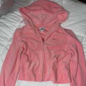 JUICY COUTURE LARGE PINK VELOUR ZIP HOODIE